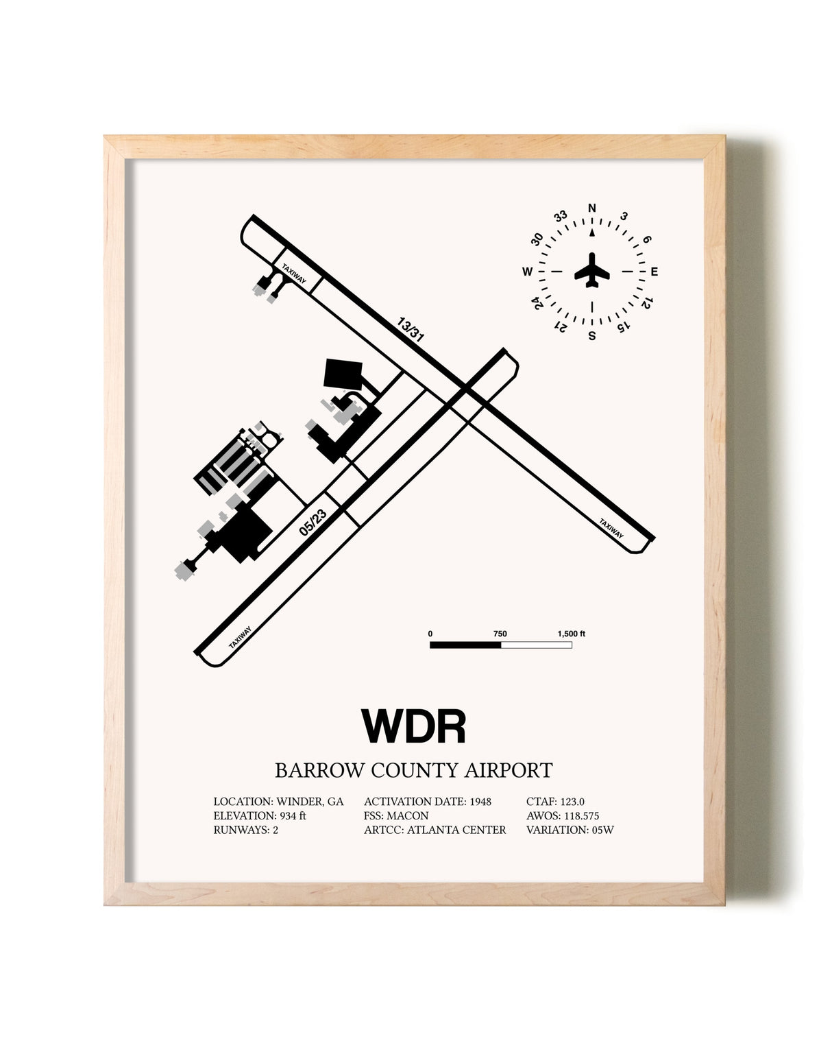 Barrow County Airport framed wall art in white frame