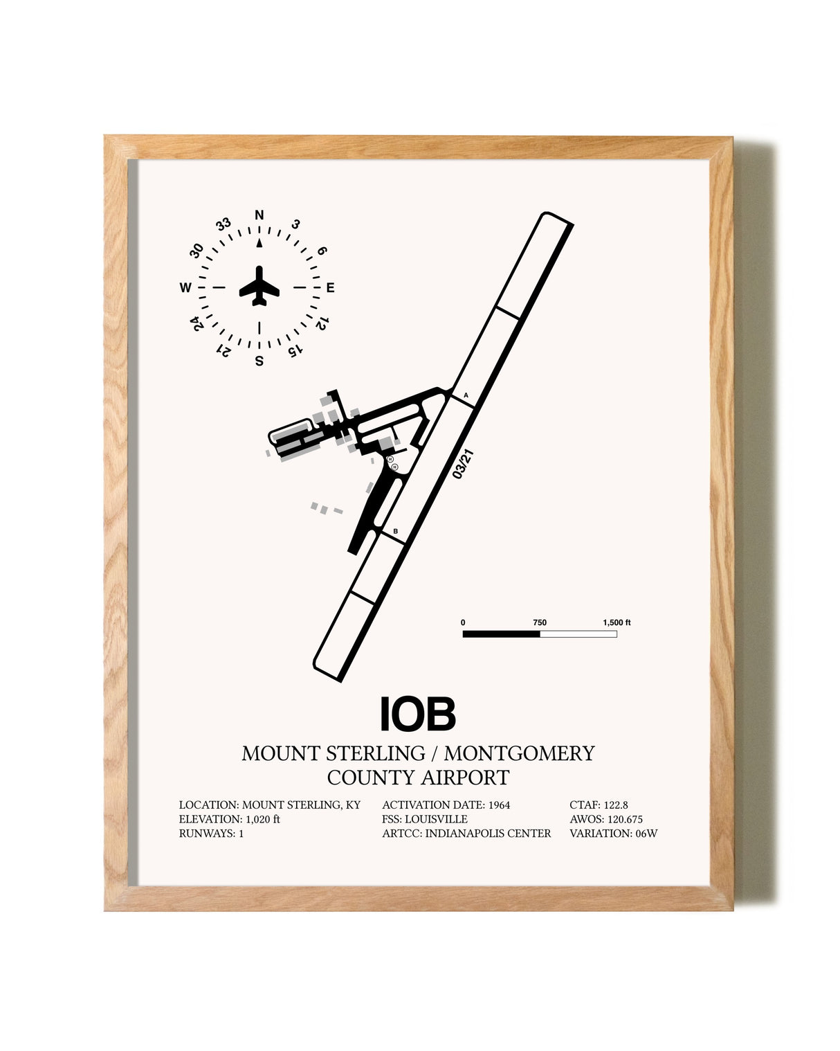 Mount Sterling / Montgomery County Airport framed print in natural wood frame