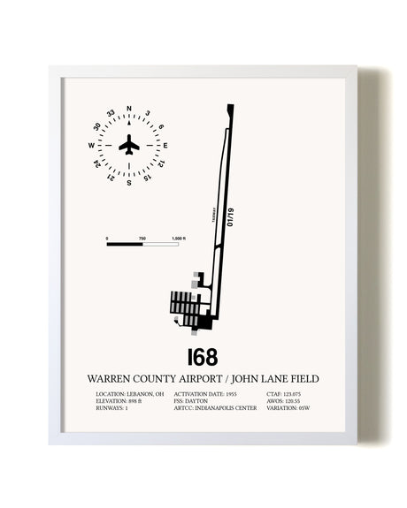 Warren County Airport / John Lane Field airport map poster in oak frame