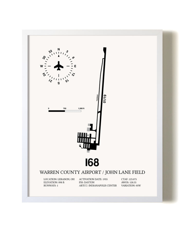 Warren County Airport / John Lane Field airport map poster in oak frame