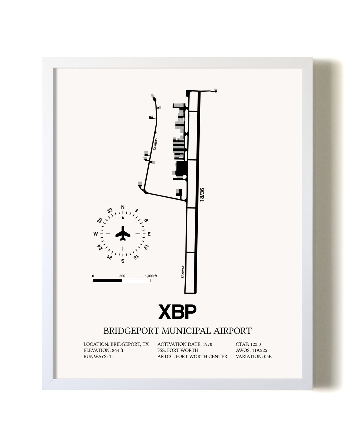 Bridgeport Municipal Airport airport map poster in oak frame