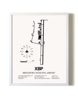 Bridgeport Municipal Airport airport map poster in oak frame