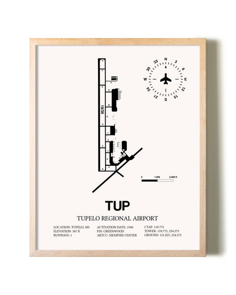 Tupelo Regional Airport framed wall art in white frame