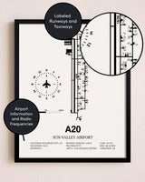 Framed Sun Valley Airport layout wall art poster