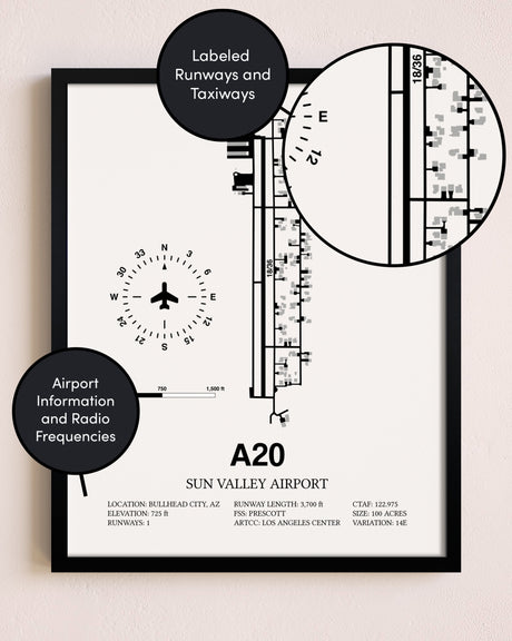 Framed Sun Valley Airport layout wall art poster