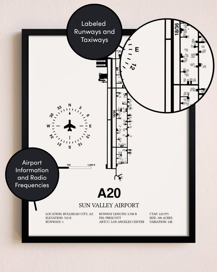 Framed Sun Valley Airport layout wall art poster