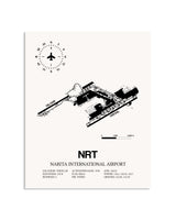 Gray Narita International Airport framed poster displayed in an airplane hangar