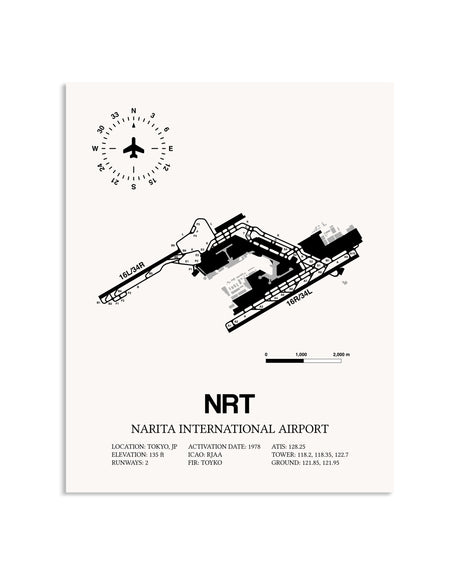 Gray Narita International Airport framed poster displayed in an airplane hangar