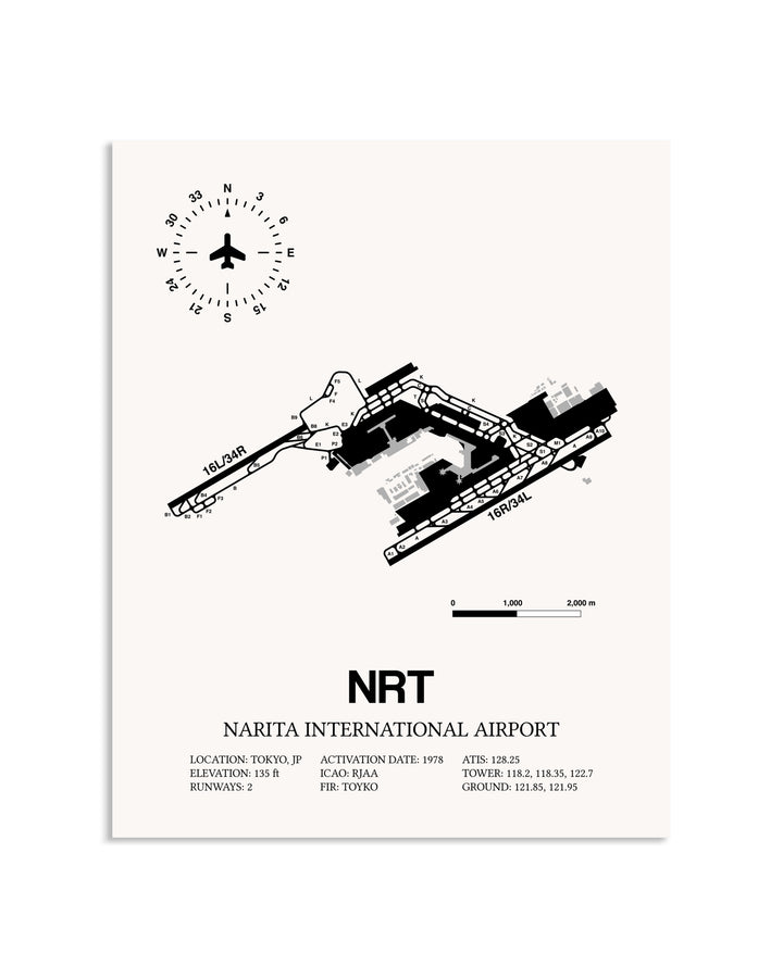 Gray Narita International Airport framed poster displayed in an airplane hangar