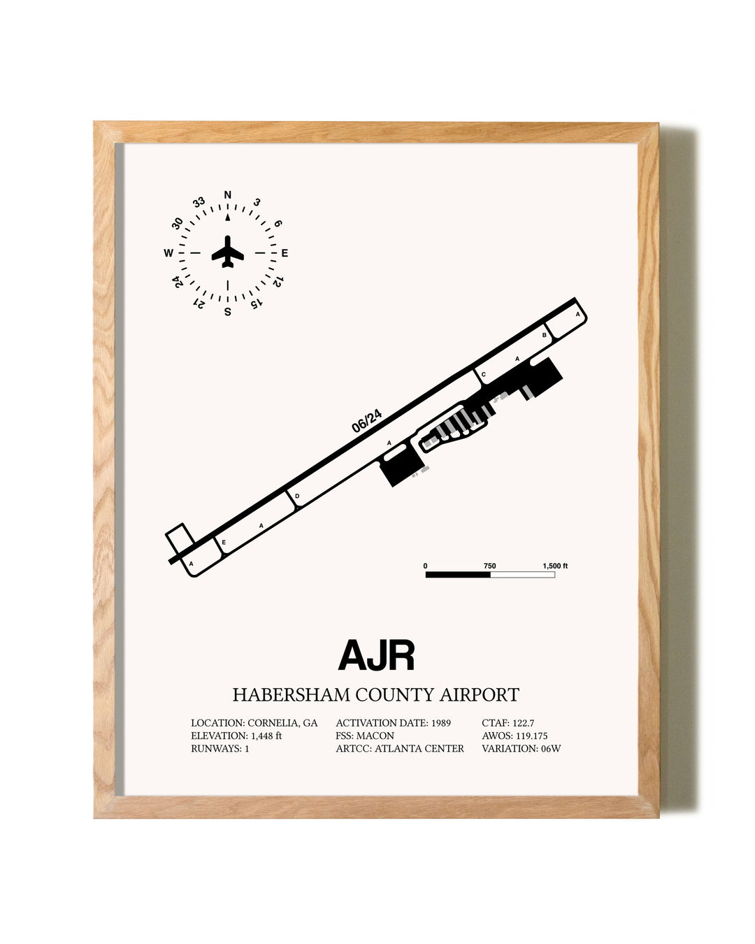 Habersham County Airport framed print in natural wood frame