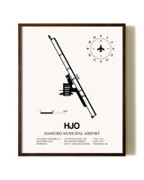 Hanford Municipal Airport aviation print in walnut frame