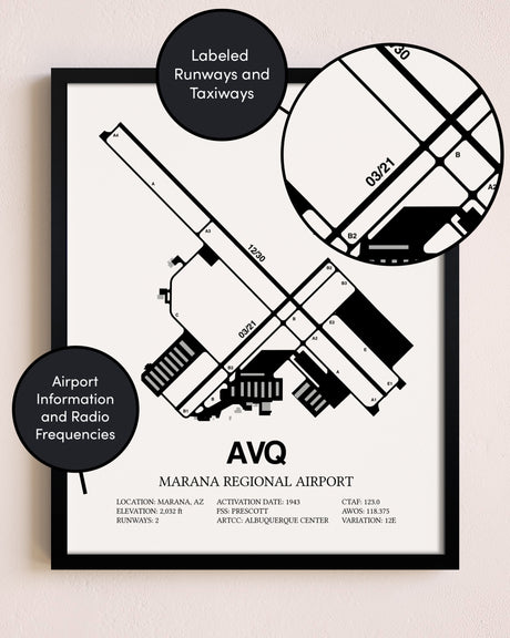 Framed Marana Regional Airport layout wall art poster
