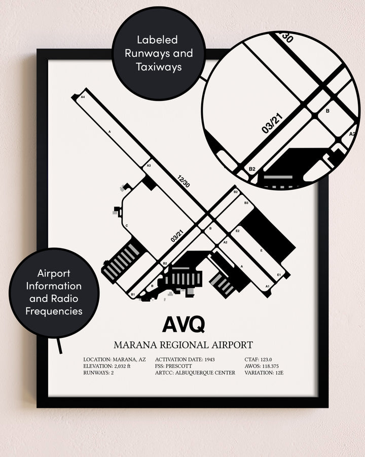 Framed Marana Regional Airport layout wall art poster