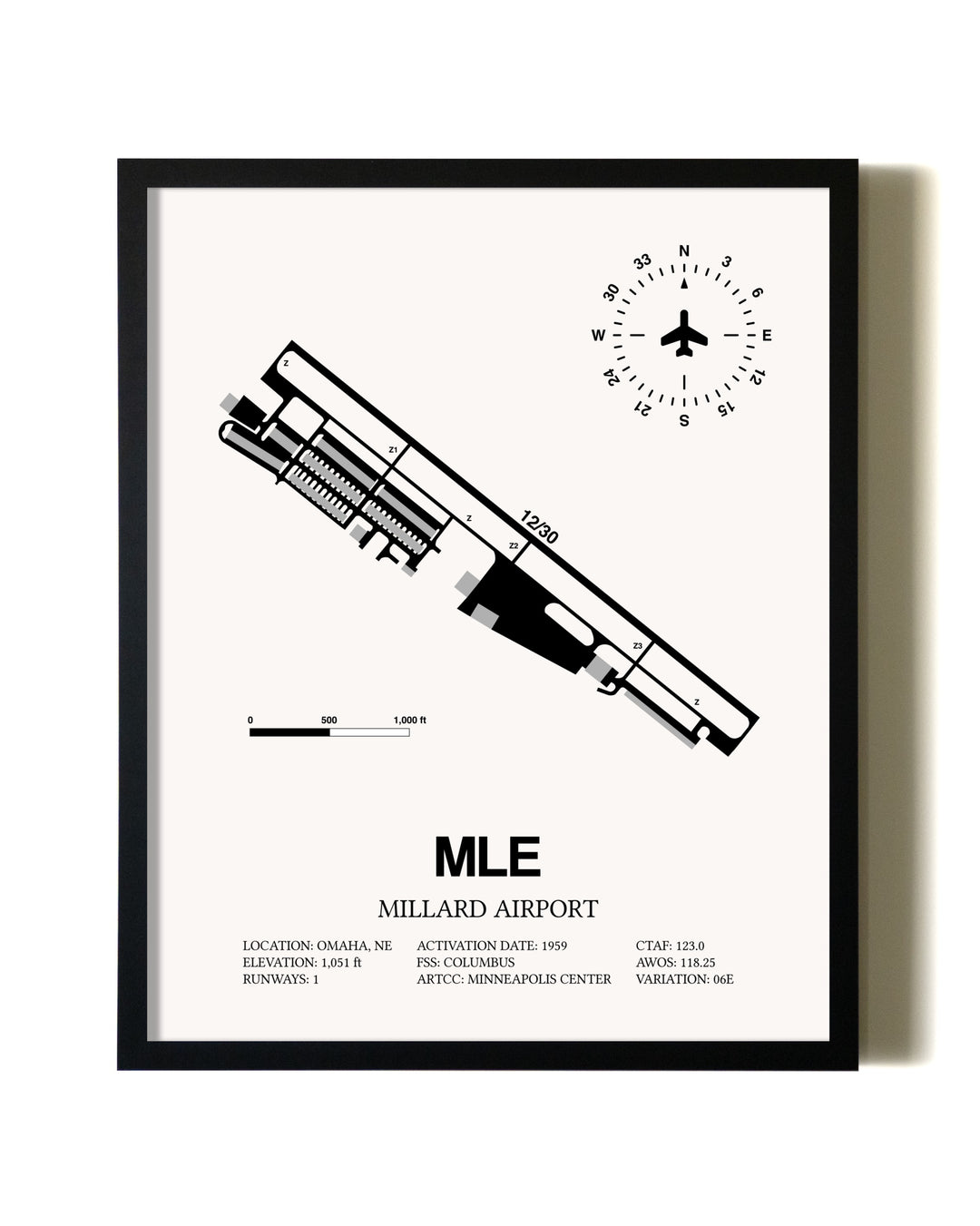 Framed Millard Airport wall art poster in black frame