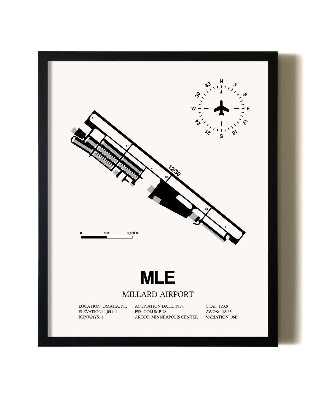 Framed Millard Airport wall art poster in black frame