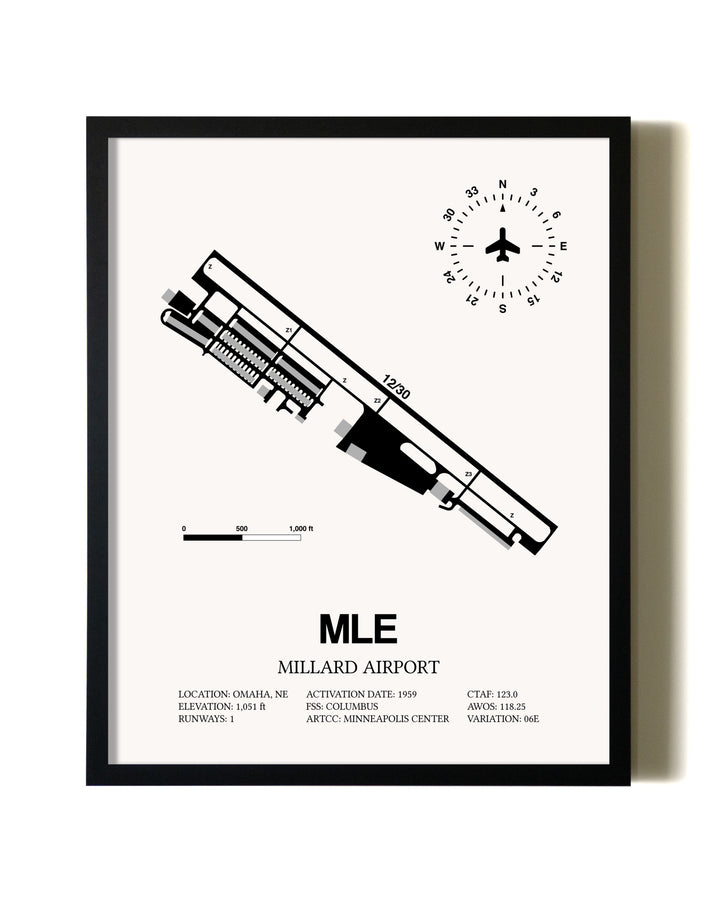 Framed Millard Airport wall art poster in black frame