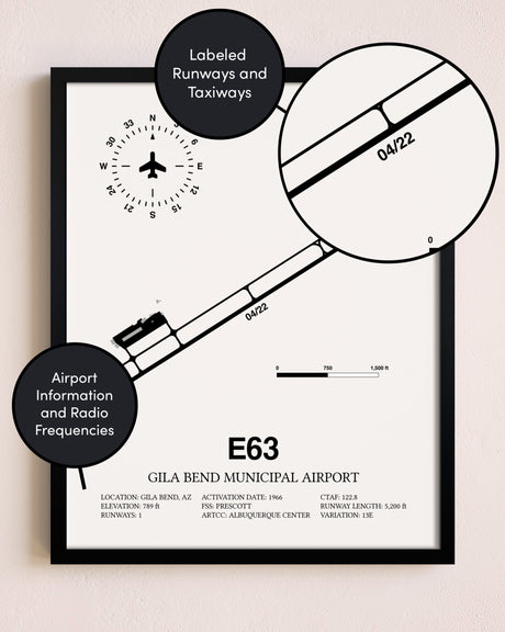 Framed Gila Bend Municipal Airport layout wall art poster