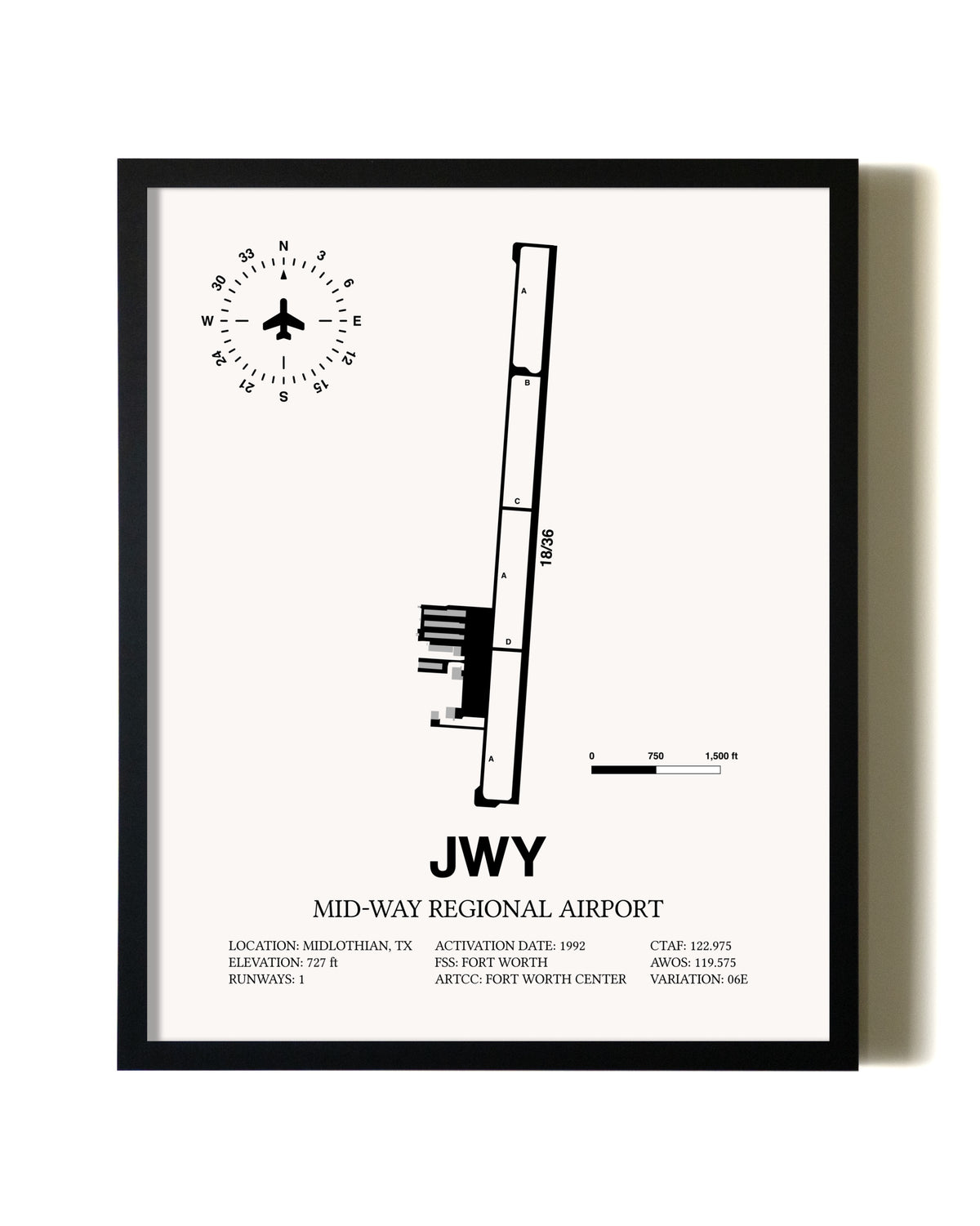 Framed Mid-Way Regional Airport wall art poster in black frame