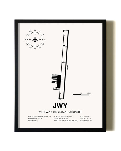 Framed Mid-Way Regional Airport wall art poster in black frame