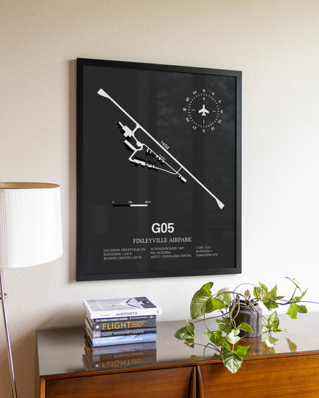 Gray Framed Finleyville Airpark wall art poster in black frame
