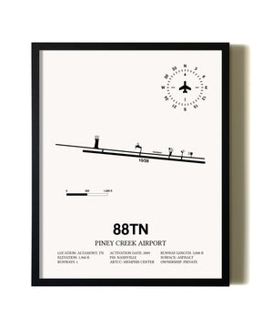 Framed Piney Creek Airport wall art poster in black frame