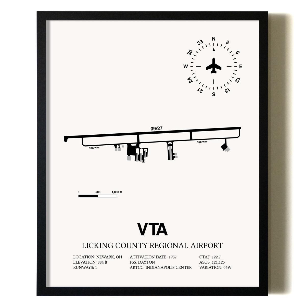 Licking County Regional Airport Map Wall Art Framed Print – VTA ...