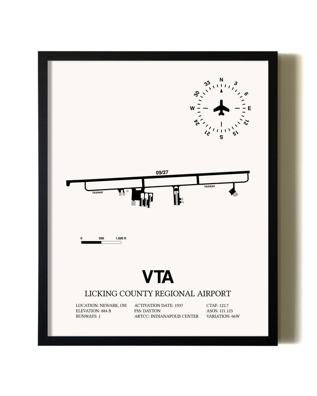 Framed Licking County Regional Airport wall art poster in black frame