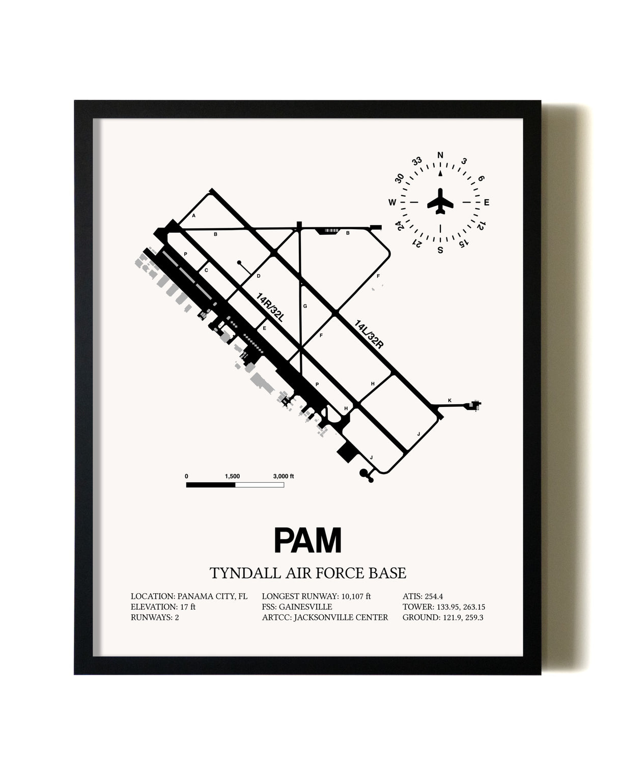 Framed Tyndall Air Force Base wall art poster in black frame