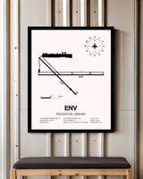 Wendover Airport framed poster displayed in an airplane hangar