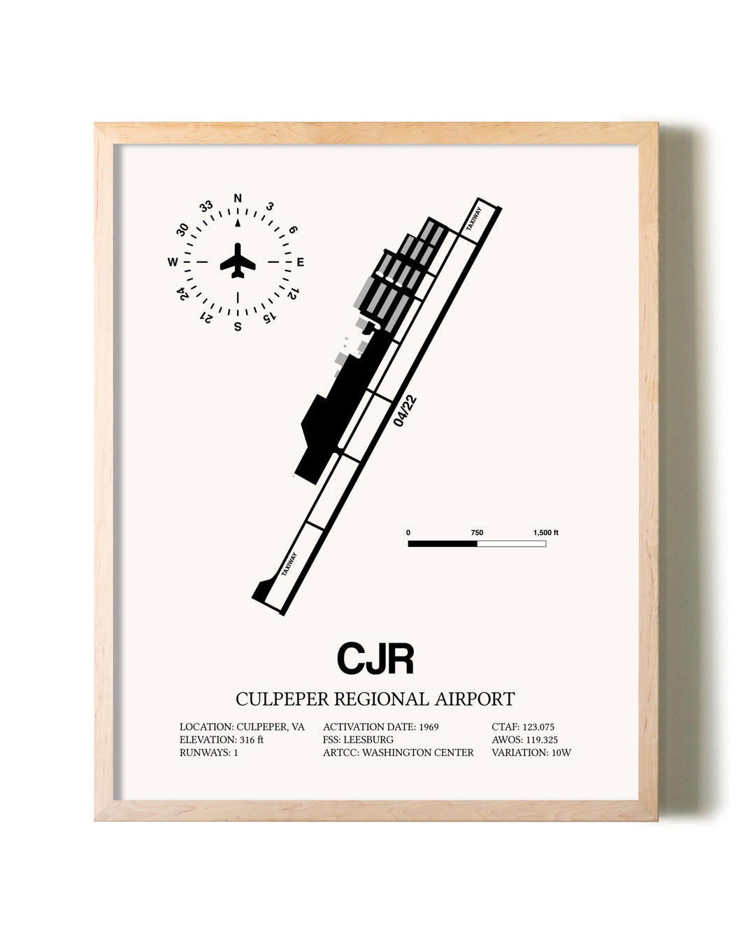 Culpeper Regional Airport framed wall art in white frame