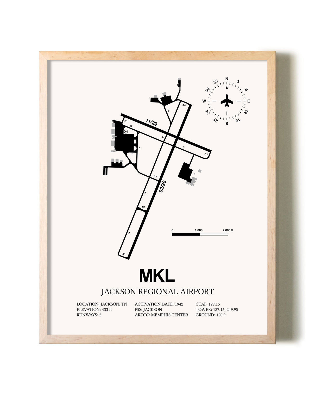 Jackson Regional Airport framed wall art in white frame
