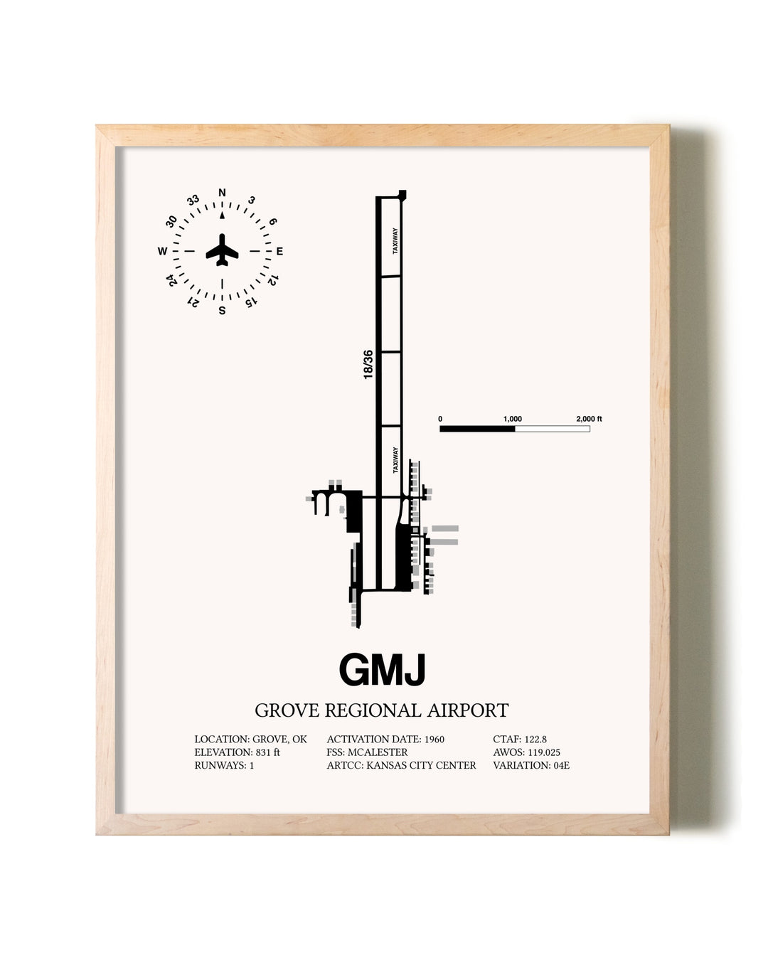 Grove Regional Airport framed wall art in white frame