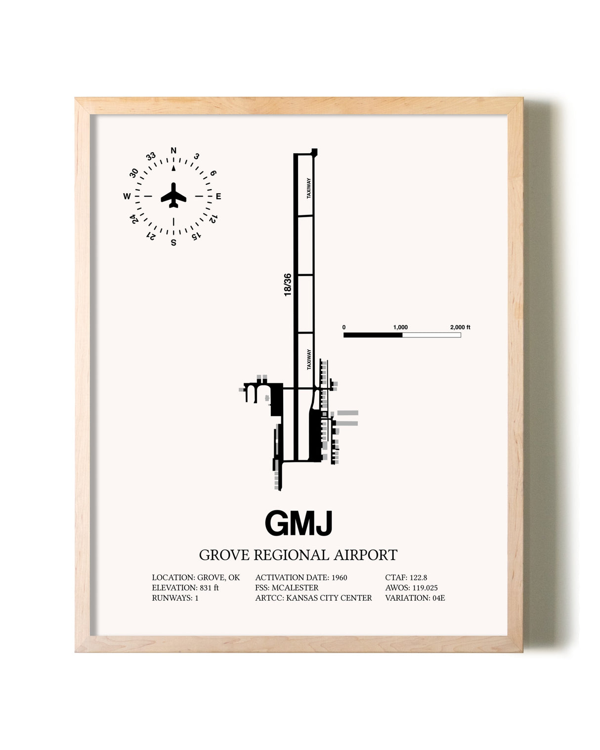 Grove Regional Airport framed wall art in white frame