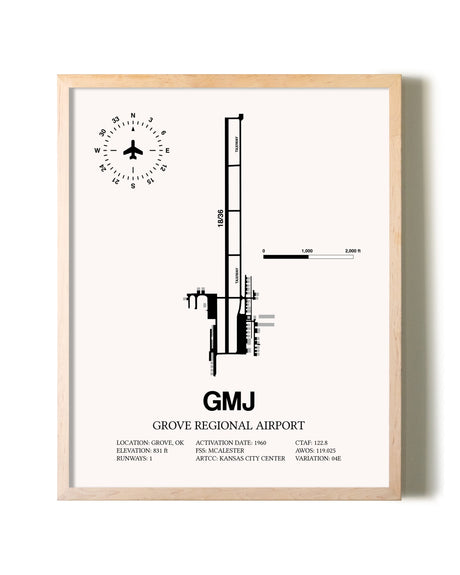 Grove Regional Airport framed wall art in white frame