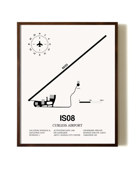 Curless Airport aviation print in walnut frame
