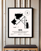 New River Marine Corps Air Station (McCutcheon Field) Airport framed poster displayed in an airplane hangar