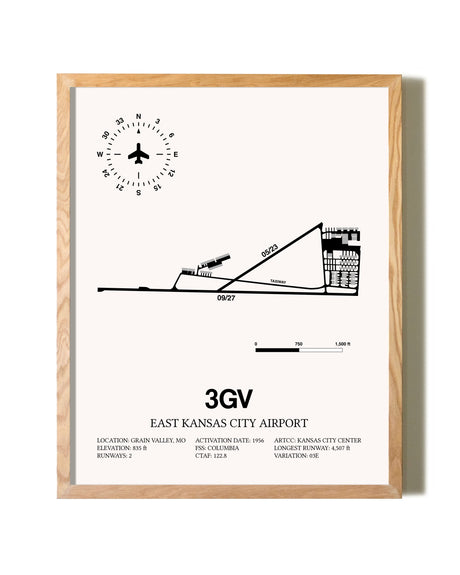 East Kansas City Airport framed print in natural wood frame