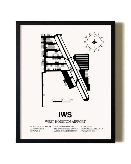 Framed West Houston Airport wall art poster in black frame