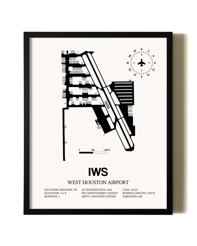 Framed West Houston Airport wall art poster in black frame