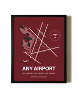 Red Framed Any Airport wall art poster in black frame