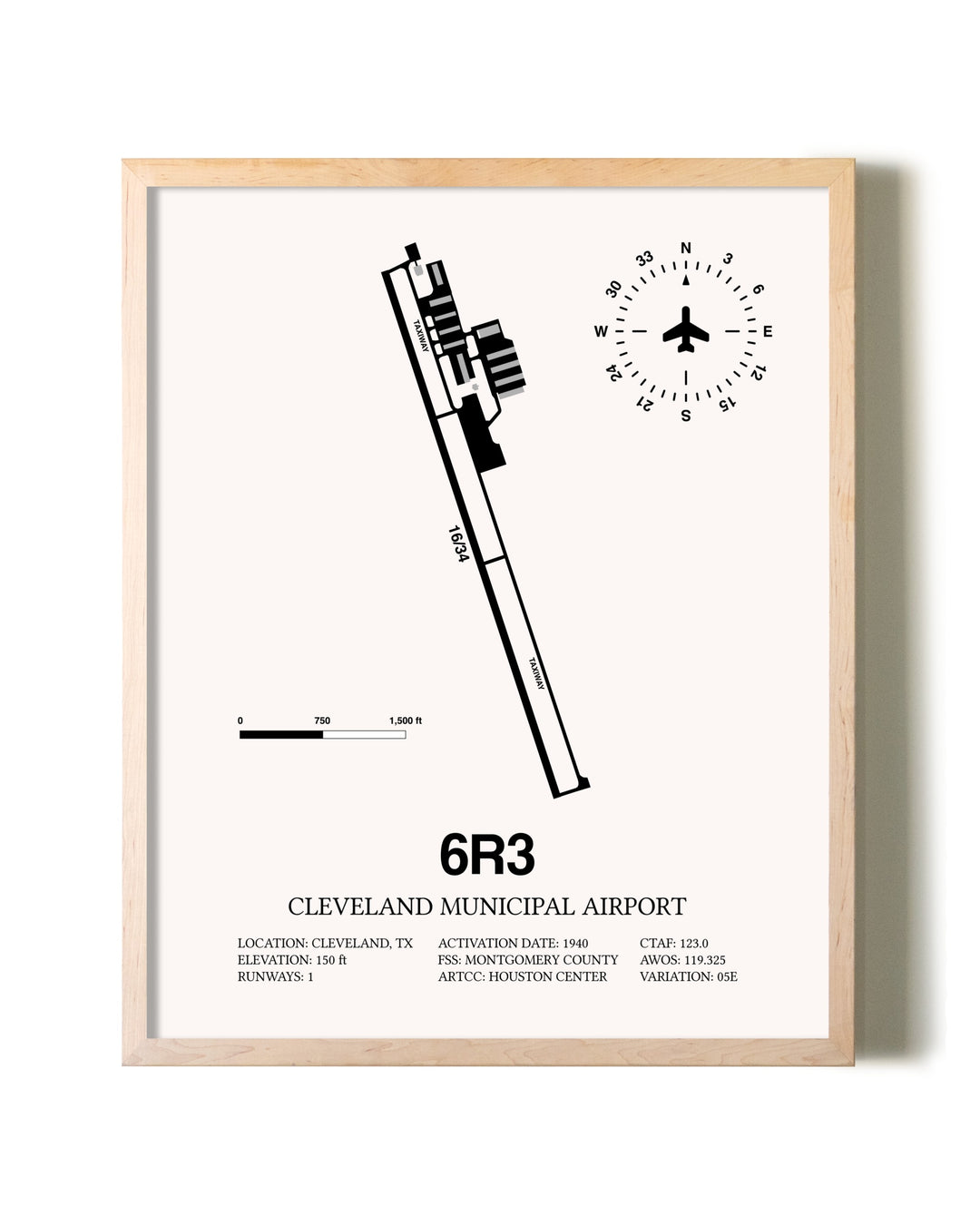 Cleveland Municipal Airport framed wall art in white frame