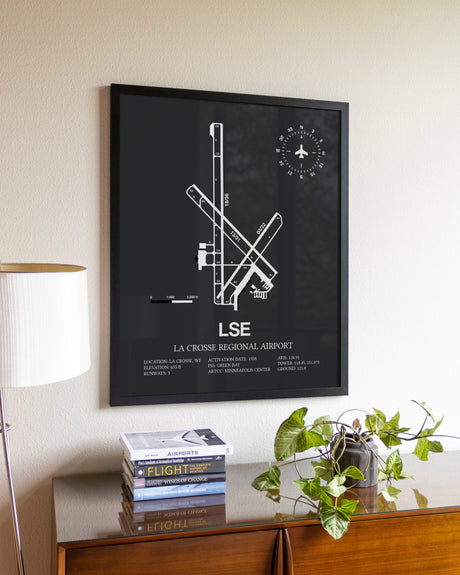Gray Framed La Crosse Regional Airport wall art poster in black frame