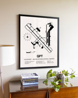Gulfport-Biloxi International Airport aviation wall décor in black wood frame
