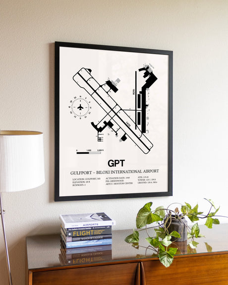 Gulfport-Biloxi International Airport aviation wall décor in black wood frame