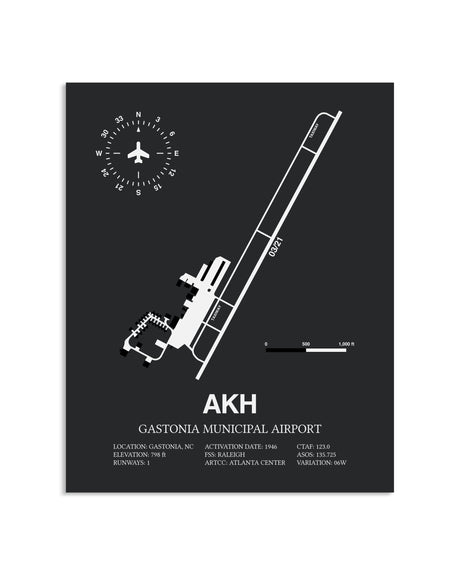 Gray Framed Gastonia Municipal Airport layout wall art poster