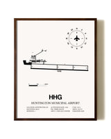 Huntington Municipal Airport aviation print in walnut frame