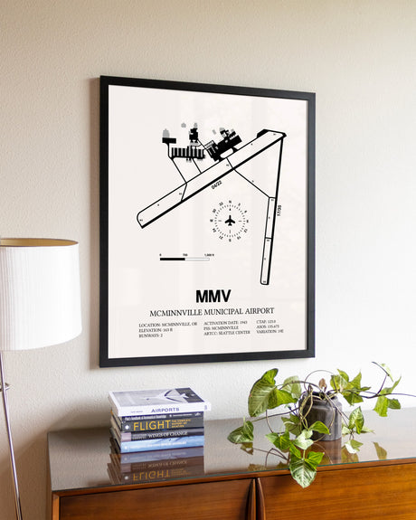 McMinnville Municipal Airport aviation wall décor in black wood frame