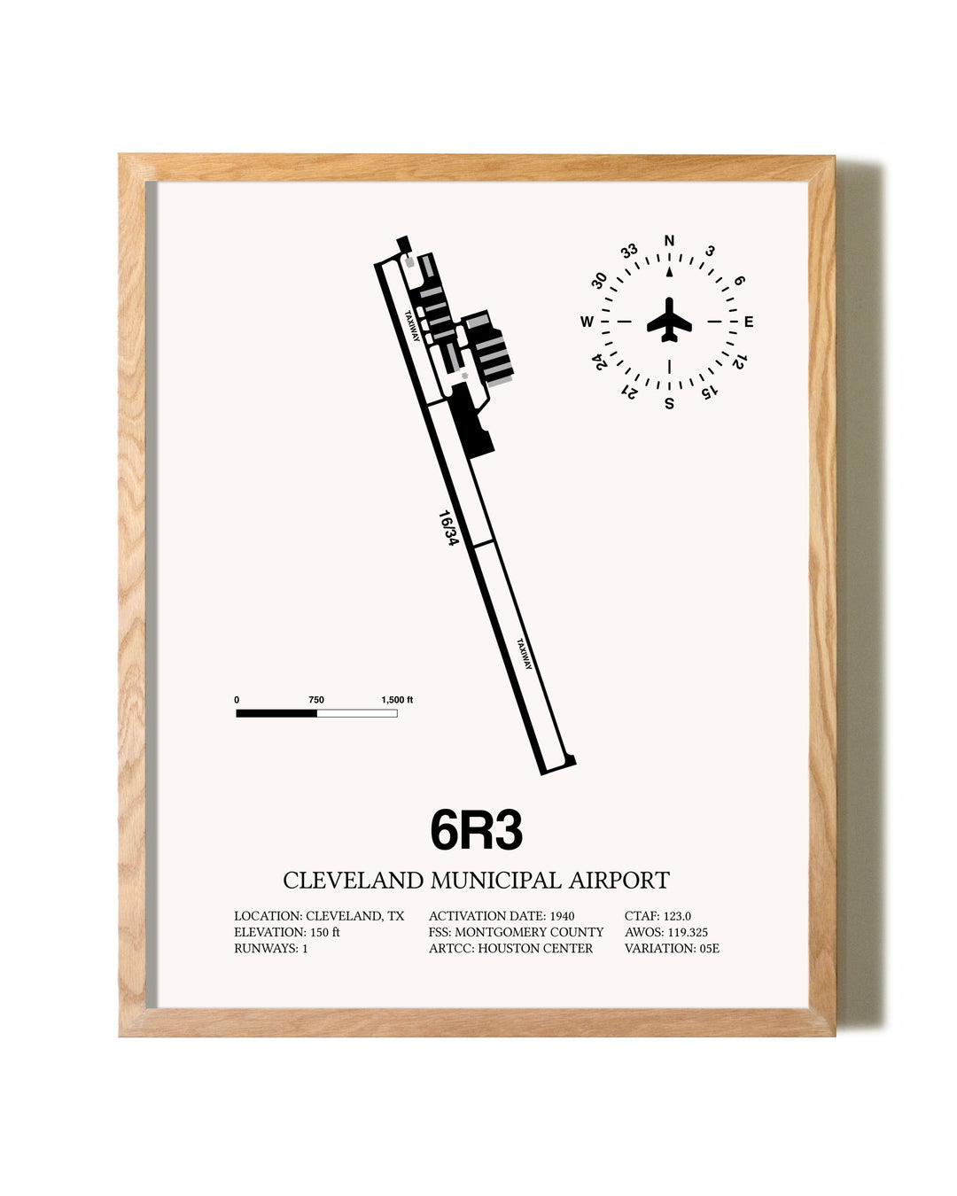 Cleveland Municipal Airport framed print in natural wood frame