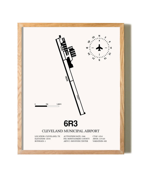 Cleveland Municipal Airport framed print in natural wood frame