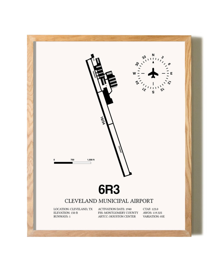 Cleveland Municipal Airport framed print in natural wood frame
